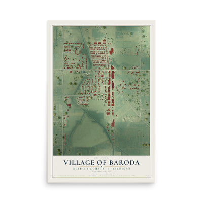 Map of Baroda, Michigan, 12 x 18 inch unframed archival matte print