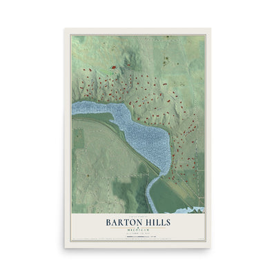 Map of Barton Hills, Michigan, 12 x 18 inch unframed archival matte print