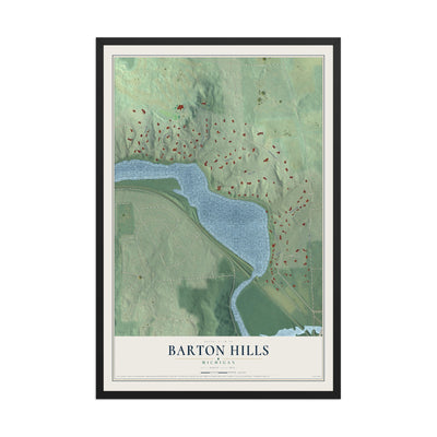 Map of Barton Hills, Michigan, 12 x 18 inch print in a black wood frame