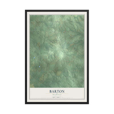 Map of Barton, Michigan, 12 x 18 inch print in a black wood frame