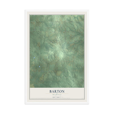 Map of Barton, Michigan, 12 x 18 inch print in a white wood frame