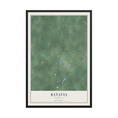 Map of Batavia, Michigan, 12 x 18 inch print in a black wood frame