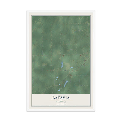 Map of Batavia, Michigan, 12 x 18 inch print in a white wood frame