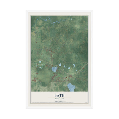 Map of Bath, Michigan, 12 x 18 inch print in a white wood frame