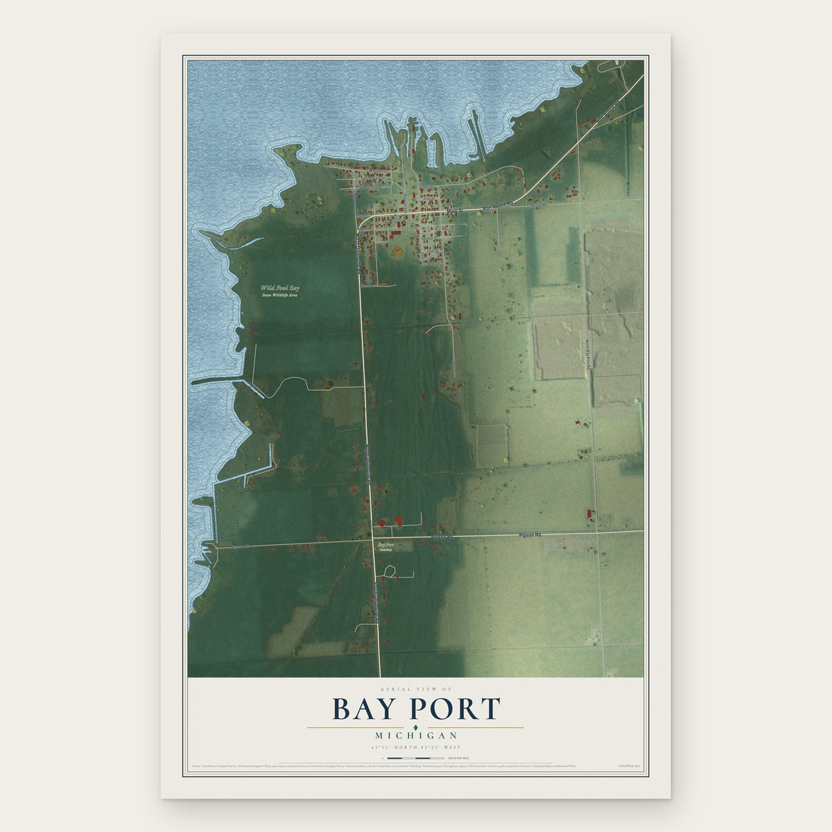 Bay Port, Michigan map print, the full design
