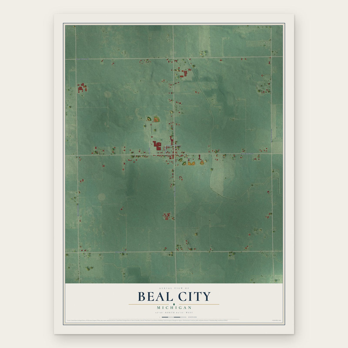 Beal City, Michigan map print, the full design