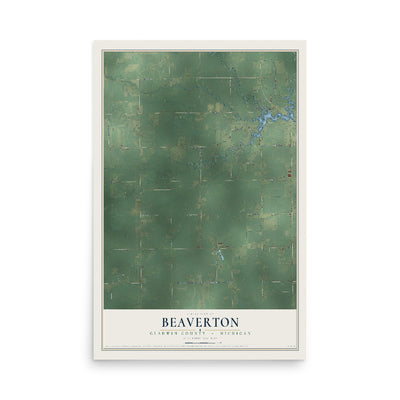 Map of Beaverton, Gladwin County, Michigan, 12 x 18 inch unframed archival matte print