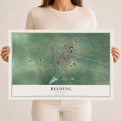 Map of Belding, Michigan, 12 x 18 inch unframed archival matte print
