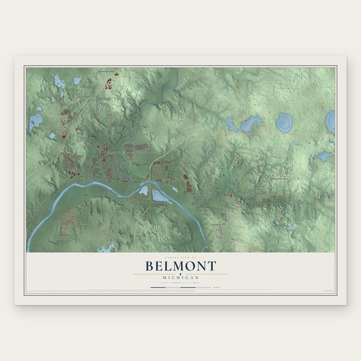 Belmont, Michigan map print, the full design