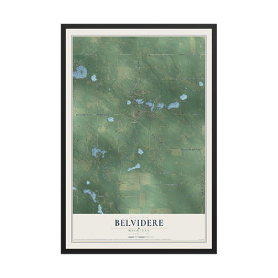 Map of Belvidere, Michigan, 12 x 18 inch print in a black wood frame
