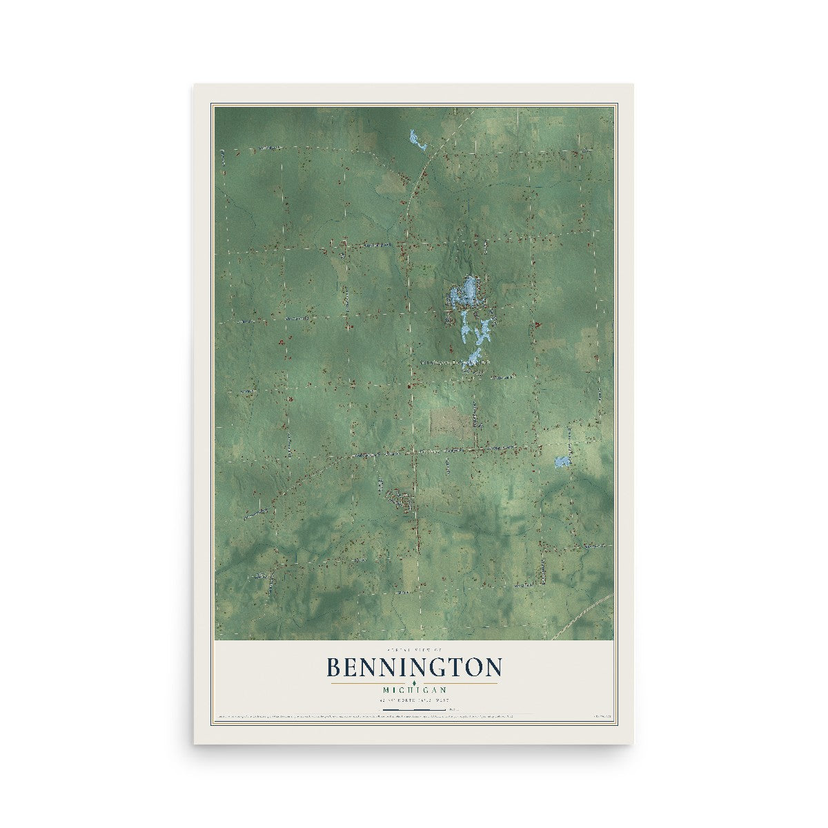 Map of Bennington, Michigan, 12 x 18 inch unframed archival matte print