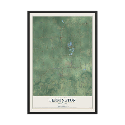 Map of Bennington, Michigan, 12 x 18 inch print in a black wood frame