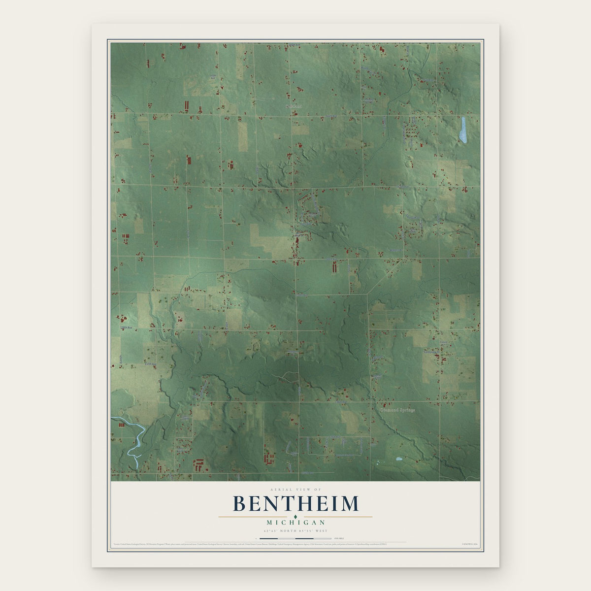 Bentheim, Michigan map print, the full design