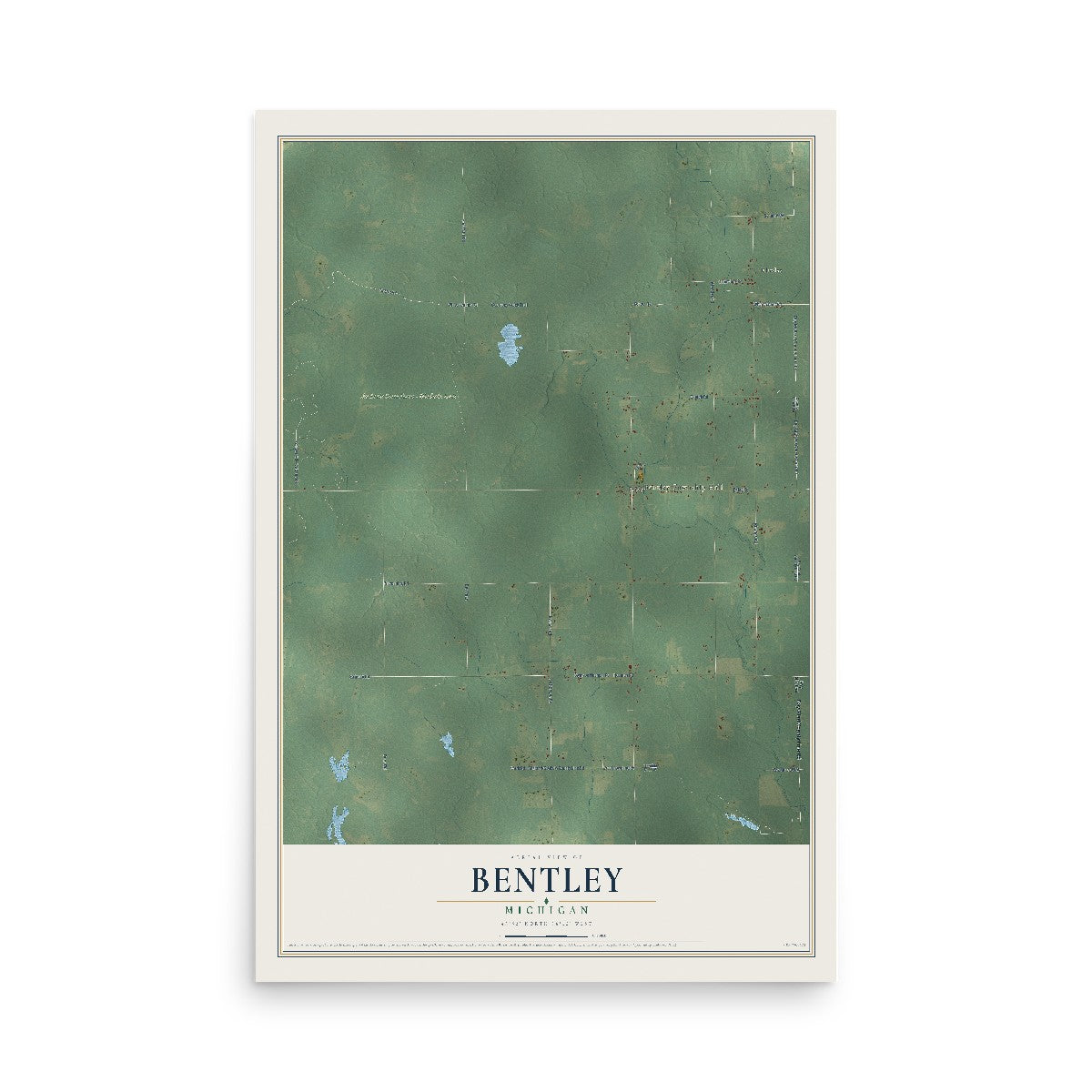 Map of Bentley, Michigan, 12 x 18 inch unframed archival matte print