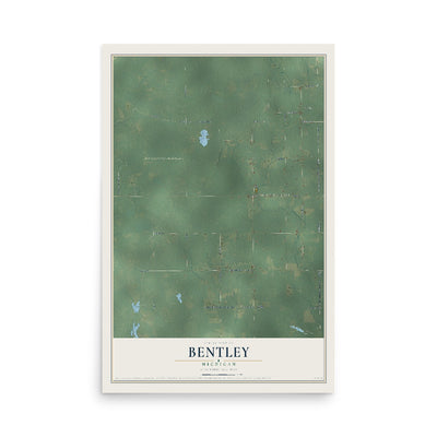 Map of Bentley, Michigan, 12 x 18 inch unframed archival matte print