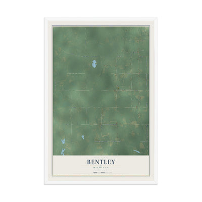 Map of Bentley, Michigan, 12 x 18 inch print in a white wood frame