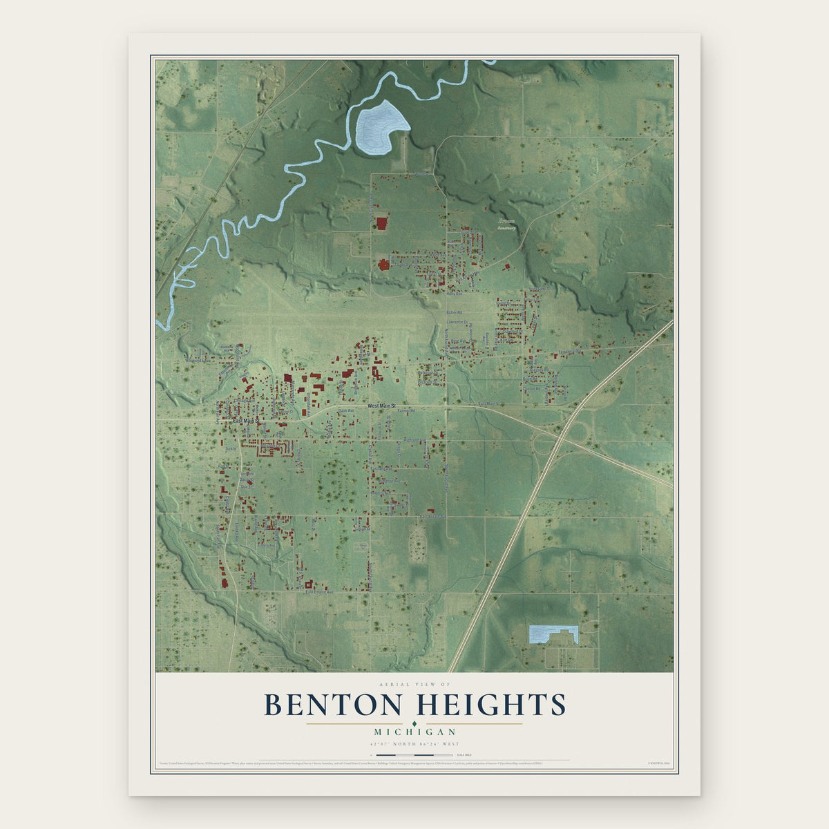 Benton Heights, Michigan map print, the full design