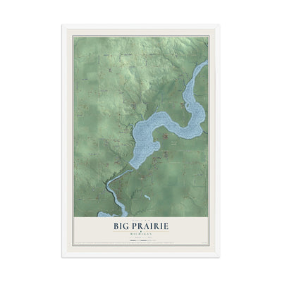 Map of Big Prairie, Michigan, 12 x 18 inch print in a white wood frame