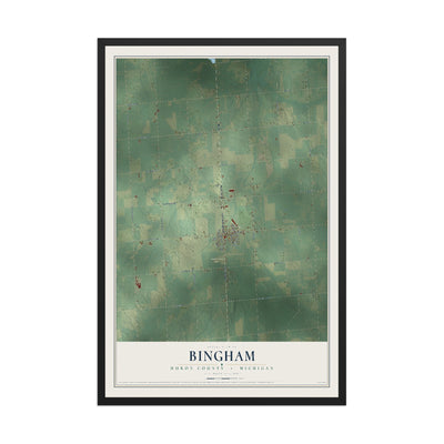 Map of Bingham, Huron County, Michigan, 12 x 18 inch print in a black wood frame