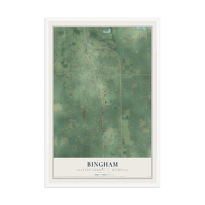 Map of Bingham, Clinton County, Michigan, 12 x 18 inch print in a white wood frame