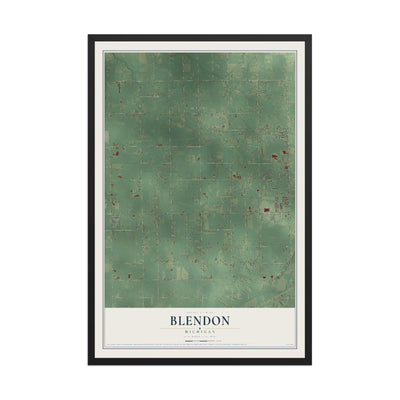Map of Blendon, Michigan, 12 x 18 inch print in a black wood frame