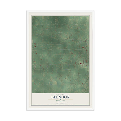Map of Blendon, Michigan, 12 x 18 inch print in a white wood frame