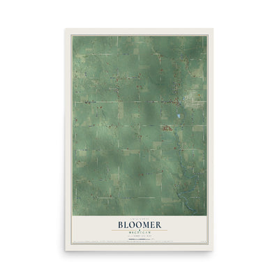 Map of Bloomer, Michigan, 12 x 18 inch unframed archival matte print