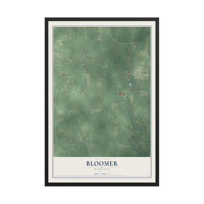 Map of Bloomer, Michigan, 12 x 18 inch print in a black wood frame