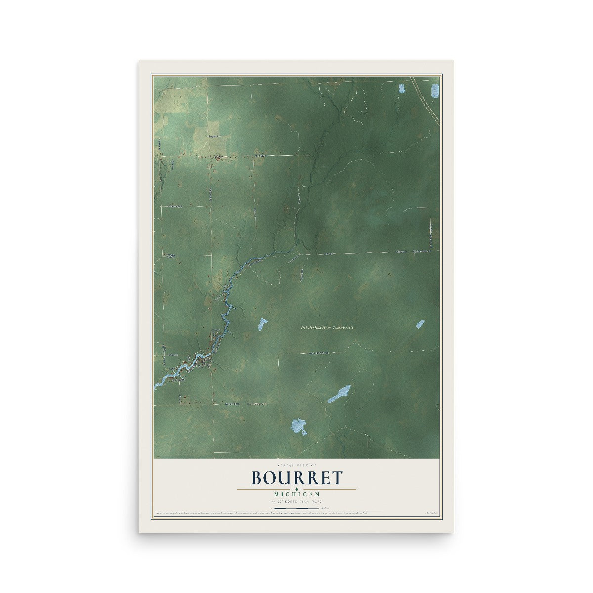 Map of Bourret, Michigan, 12 x 18 inch unframed archival matte print