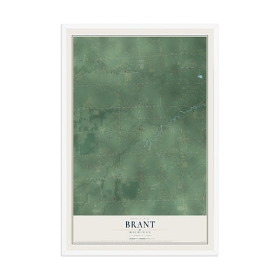 Map of Brant, Michigan, 12 x 18 inch print in a white wood frame