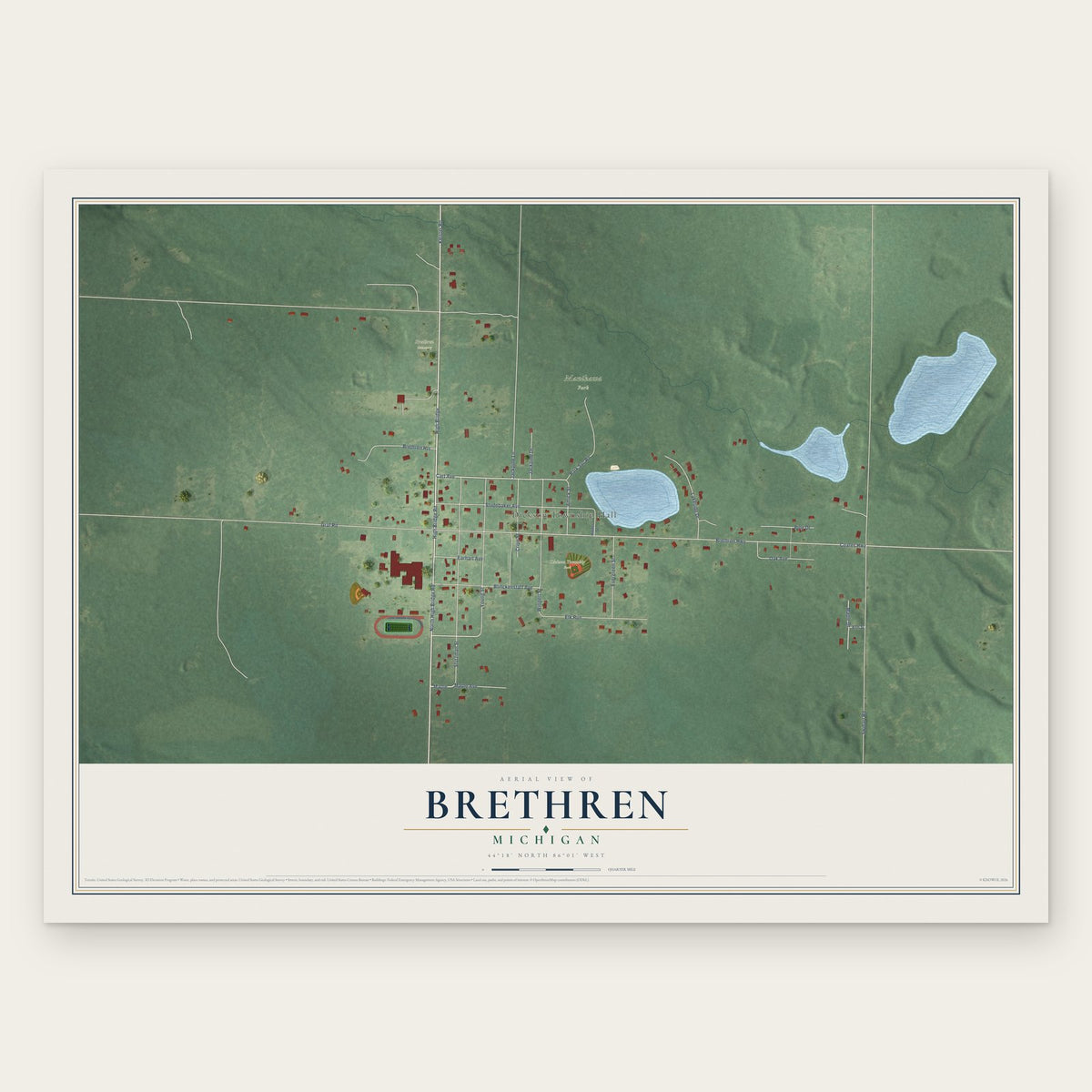 Brethren, Michigan map print, the full design