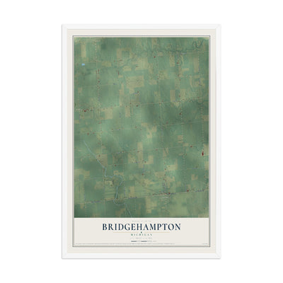 Map of Bridgehampton, Michigan, 12 x 18 inch print in a white wood frame