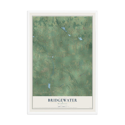 Map of Bridgewater, Michigan, 12 x 18 inch print in a white wood frame