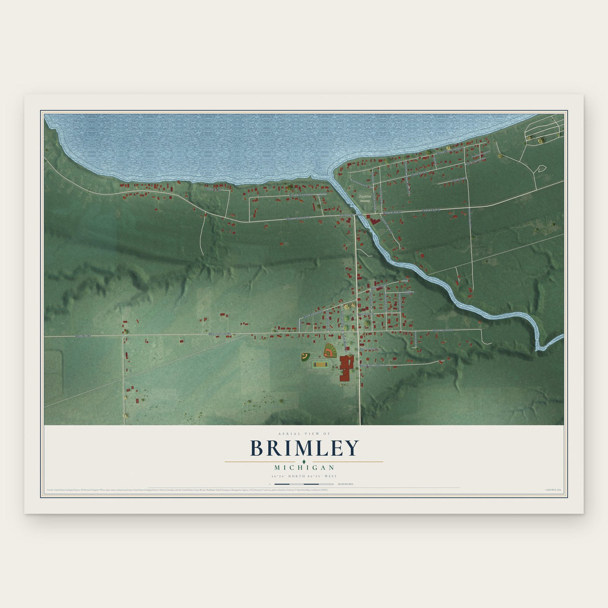 Brimley, Michigan map print, the full design