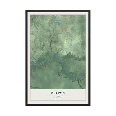 Map of Brown, Michigan, 12 x 18 inch print in a black wood frame