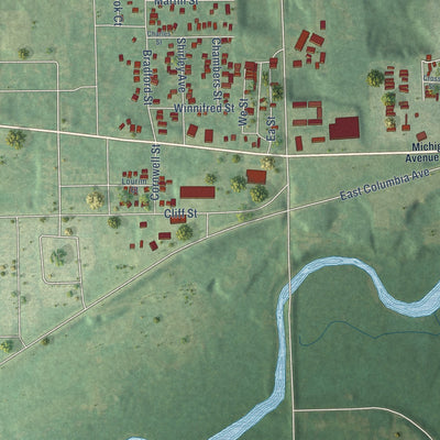 Close-up of the map of Brownlee Park, Michigan print showing street and building detail