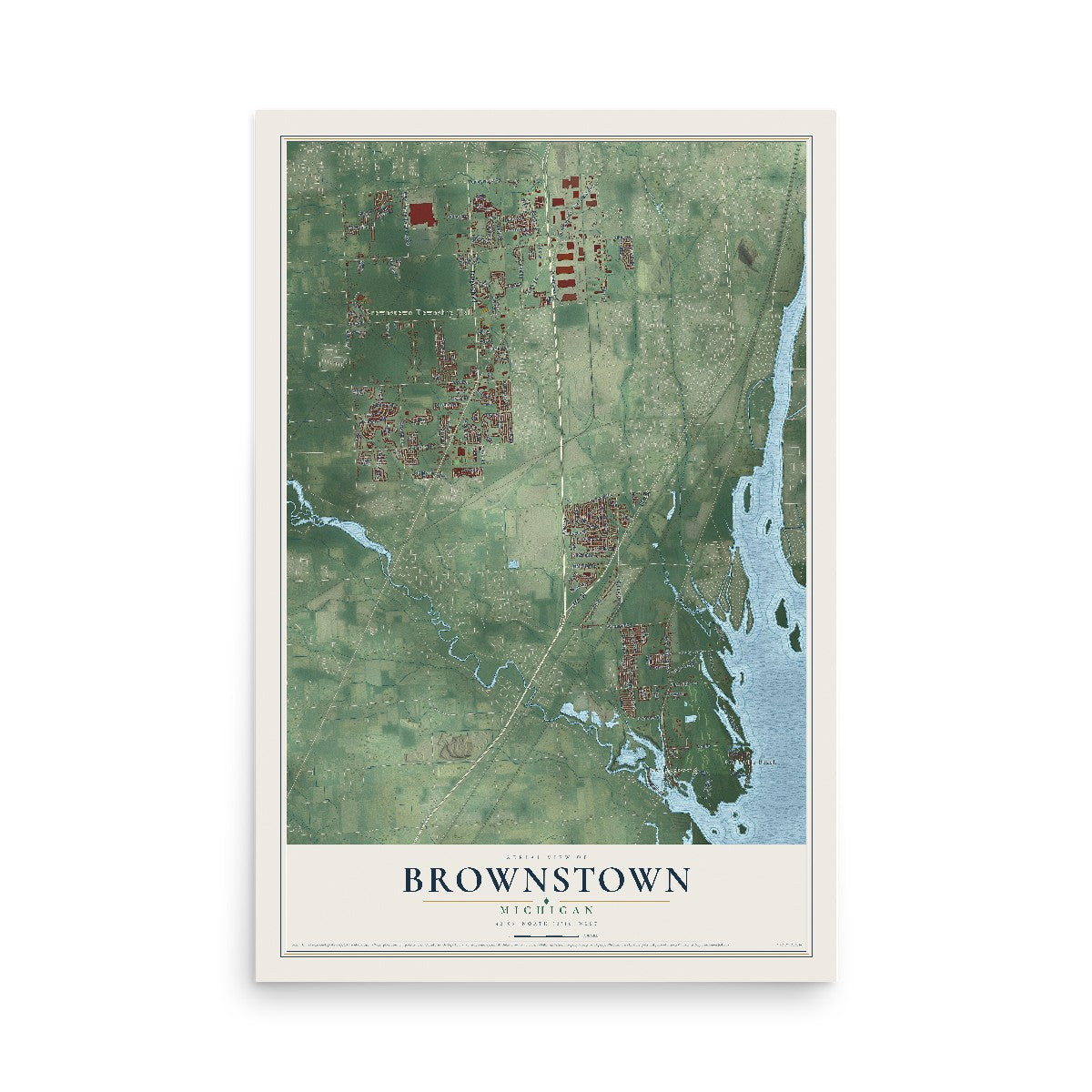 Map of Brownstown, Michigan, 12 x 18 inch unframed archival matte print