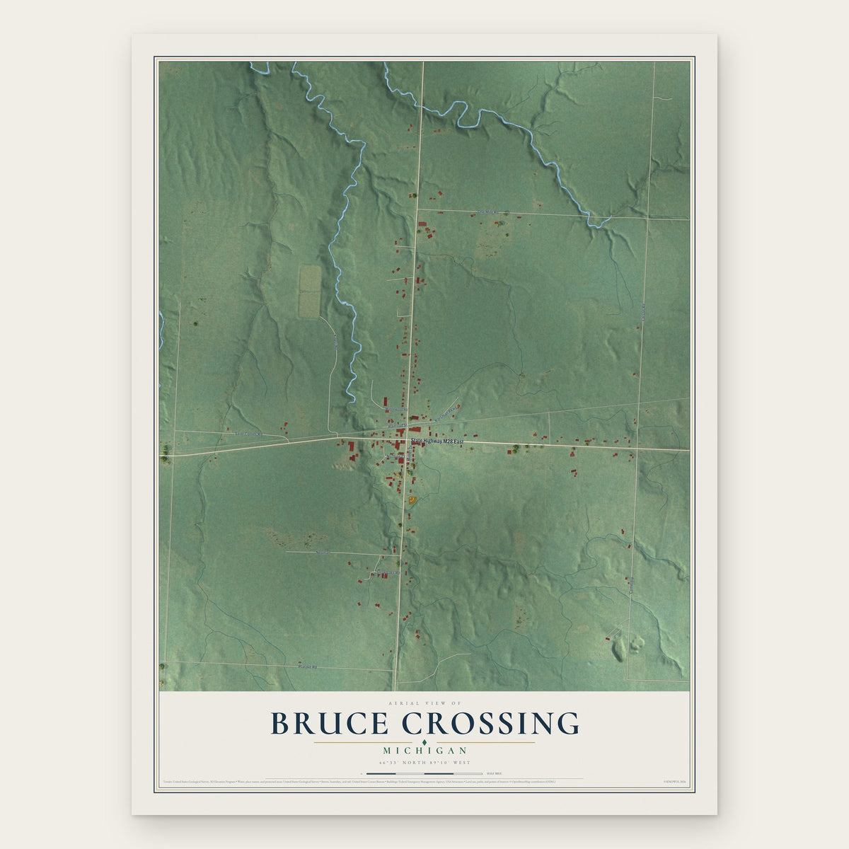 Bruce Crossing, Michigan map print, the full design