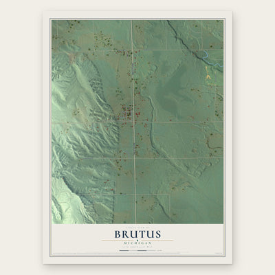 Brutus, Michigan map print, the full design