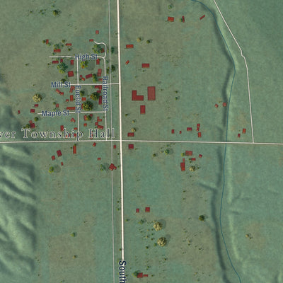 Close-up of the map of Brutus, Michigan print showing street and building detail