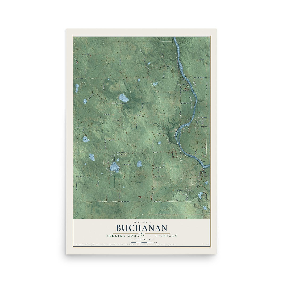 Map of Buchanan, Berrien County, Michigan, 12 x 18 inch unframed archival matte print