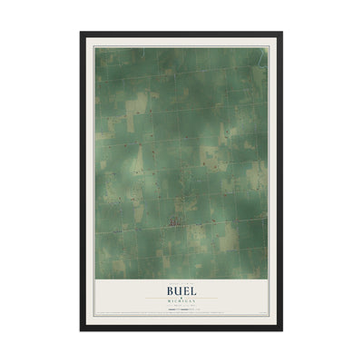 Map of Buel, Michigan, 12 x 18 inch print in a black wood frame