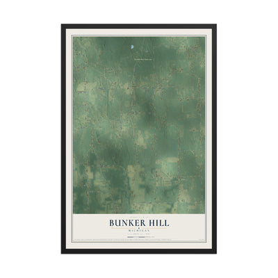 Map of Bunker Hill, Michigan, 12 x 18 inch print in a black wood frame