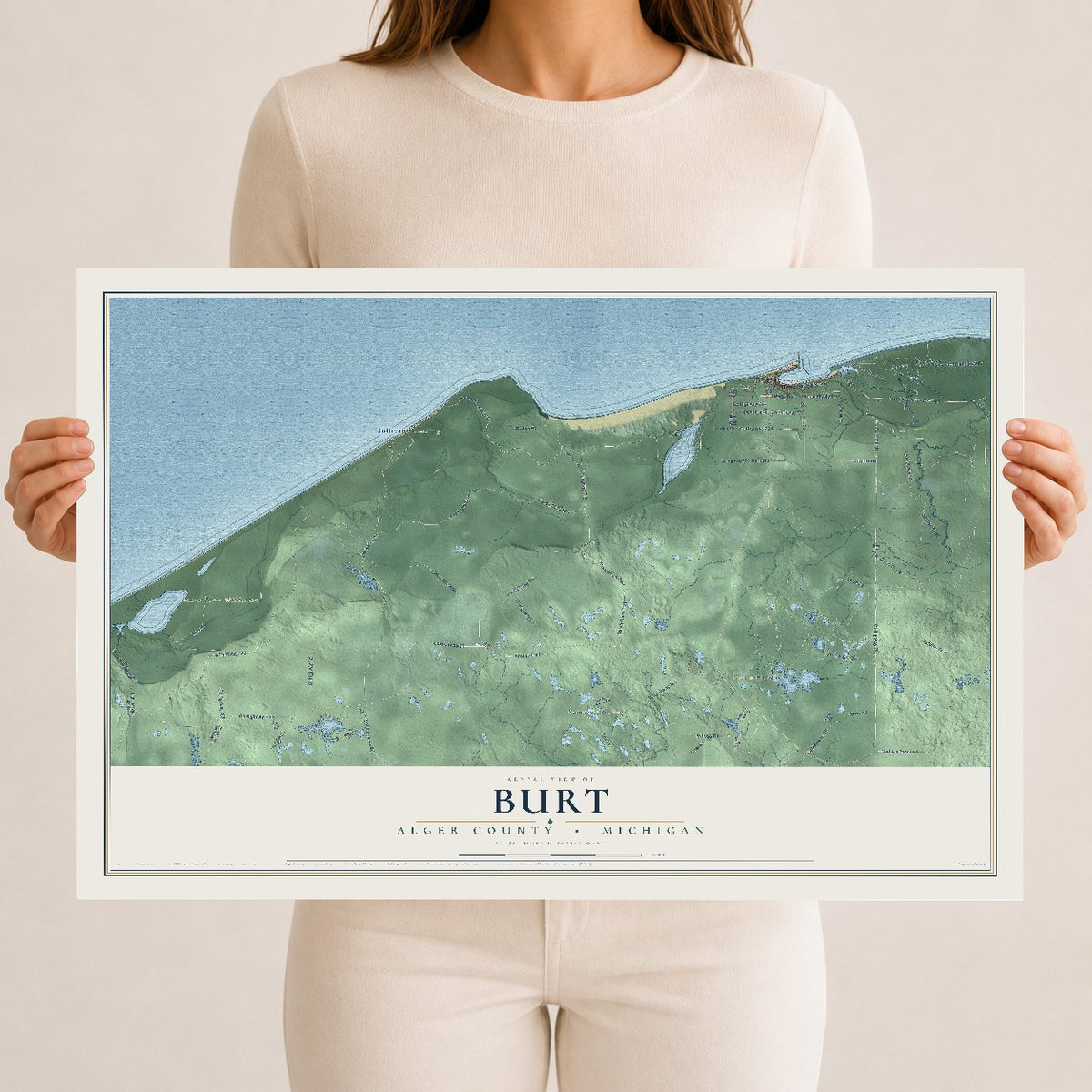 Map of Burt, Alger County, Michigan, 12 x 18 inch unframed archival matte print