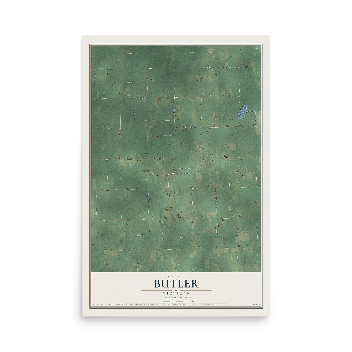 Map of Butler, Michigan, 12 x 18 inch unframed archival matte print