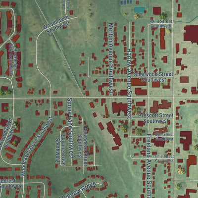 Close-up of the map of Byron Center, Michigan print showing street and building detail