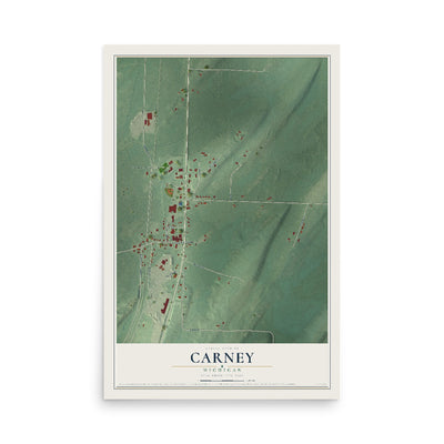 Map of Carney, Michigan, 12 x 18 inch unframed archival matte print