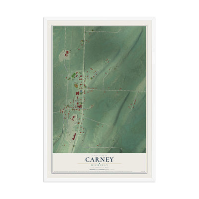 Map of Carney, Michigan, 12 x 18 inch print in a white wood frame