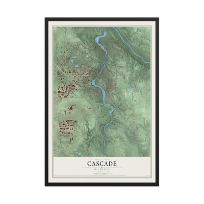 Map of Cascade, Michigan, 12 x 18 inch print in a black wood frame