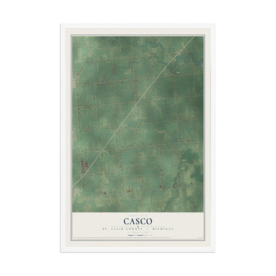 Map of Casco, St. Clair County, Michigan, 12 x 18 inch print in a white wood frame